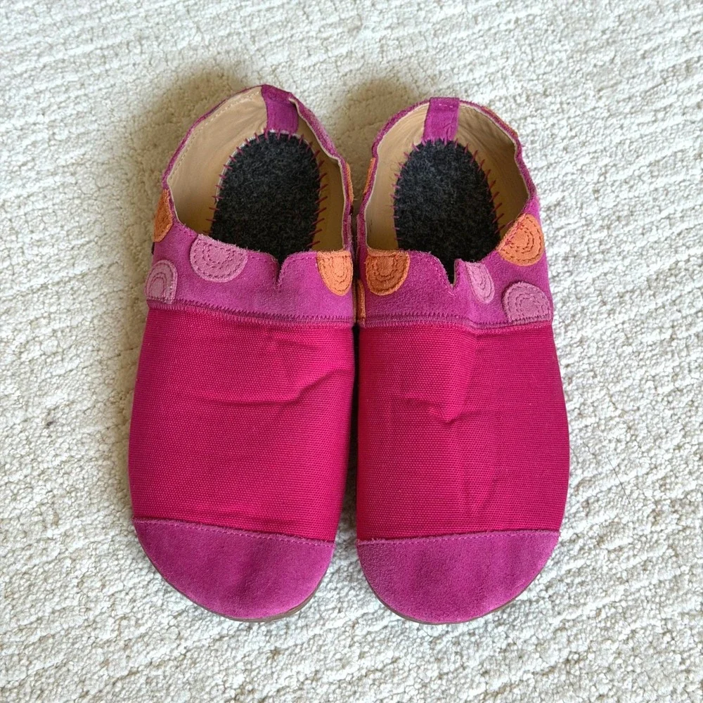 Haflinger Pink Suede Felt Dots Canvas Slip On Loafers Slippers Size 40 9/9.5 US